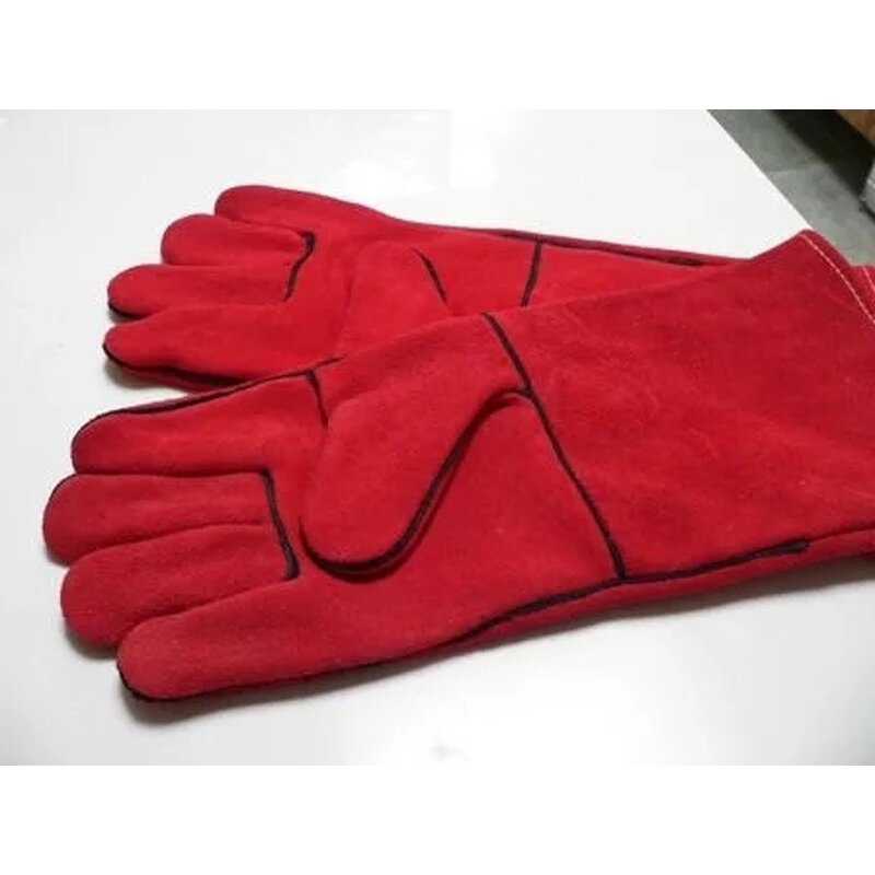 Cow Split Leather Welding Gloves Manufacturer - Red Long Working Welder Gauntlet