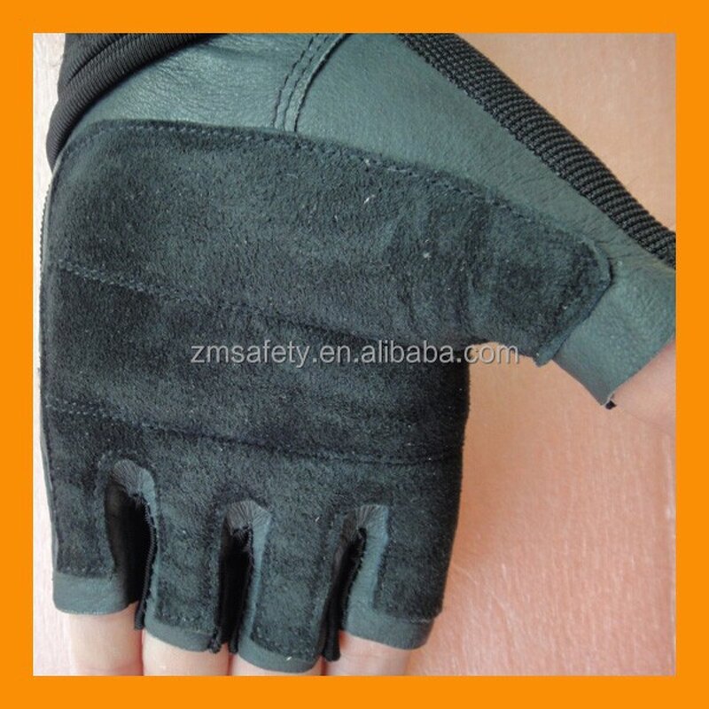 Leather Weightlifting Wrist Wrap Gloves Manufacturer - Pro Fingerless Black Real Training Fitness Gym