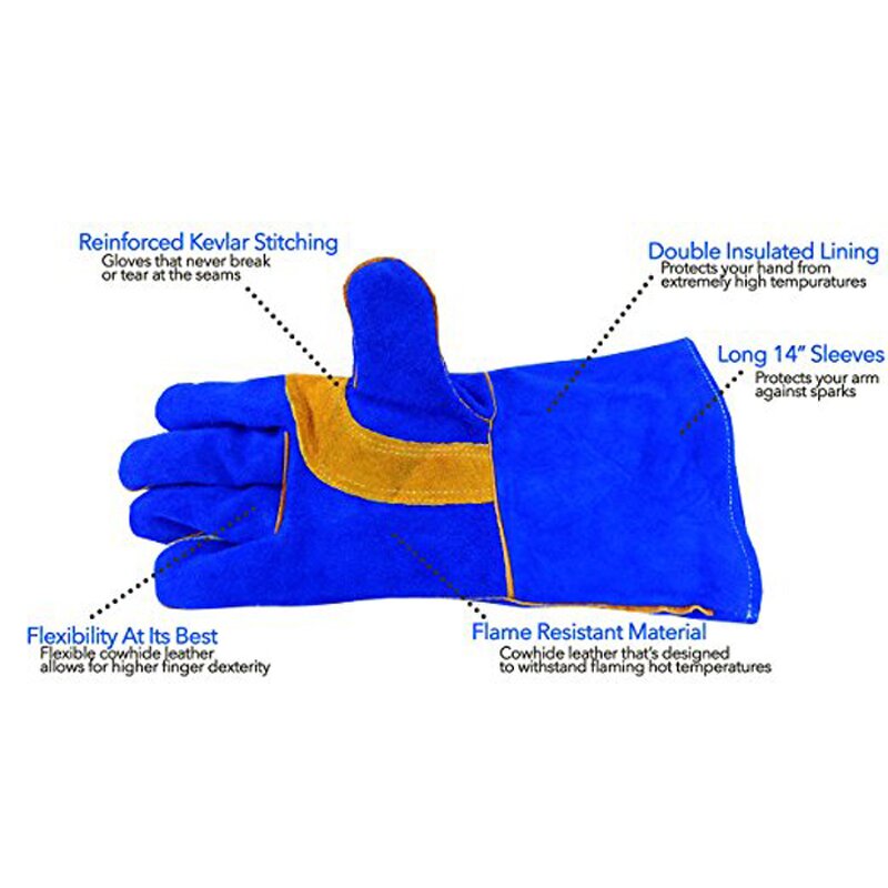Heat Resistant Welding Gloves Manufacturer - 14 Inches Good Quality Safety Work Glass Fire Proof Handing Premium Heavy Duty Cow Leather