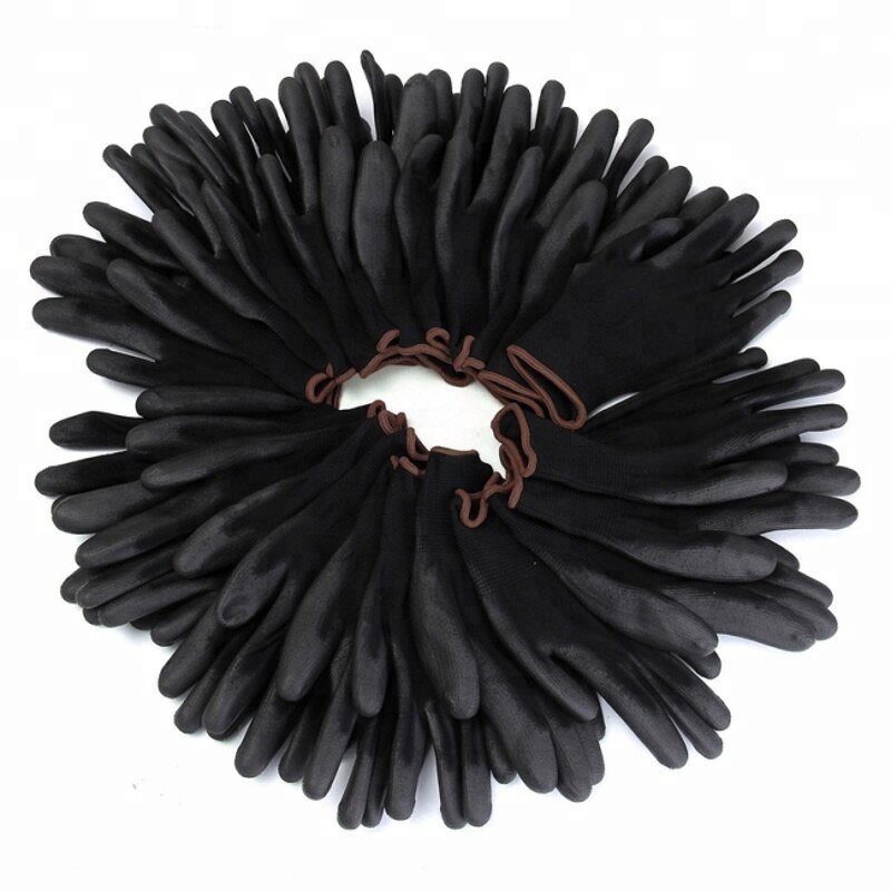 PU Coated Industrial Gloves Manufacturer - CE Gray White Black Polyurethane Palm Coating Nylon Polyester Worker Hand