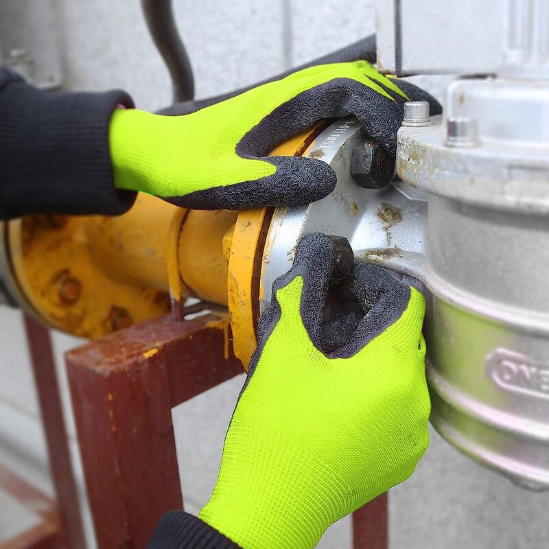 Nylon Latex Coated Work Gloves Manufacturer - 13G Palm Black Crinkle Finish Safety Working Rubber Safety Hand Protective Guantes