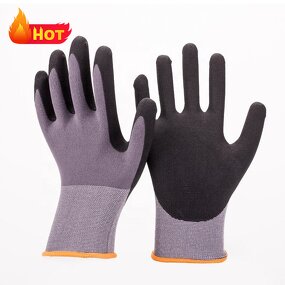 Nylon Spandex Work Safety Gloves Manufacturer - Factory Wholesale Good Flex 15G Black NBR Palm Coated Sandy Nitrile