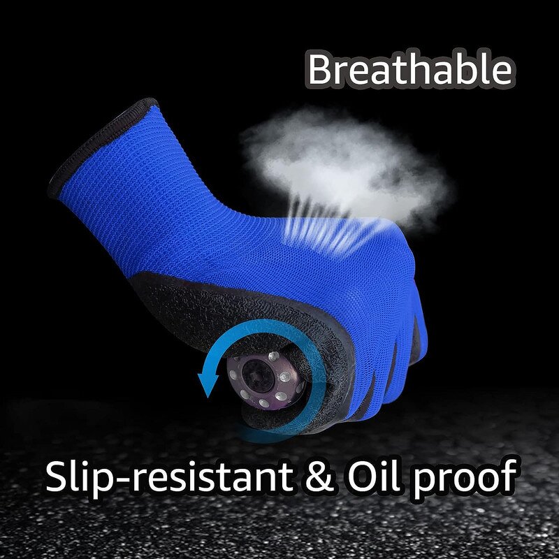 Polyester Latex Coated Work Gloves Manufacturer - 13G Blue Black Crinkle Finish Safety Personal Protective Equipment