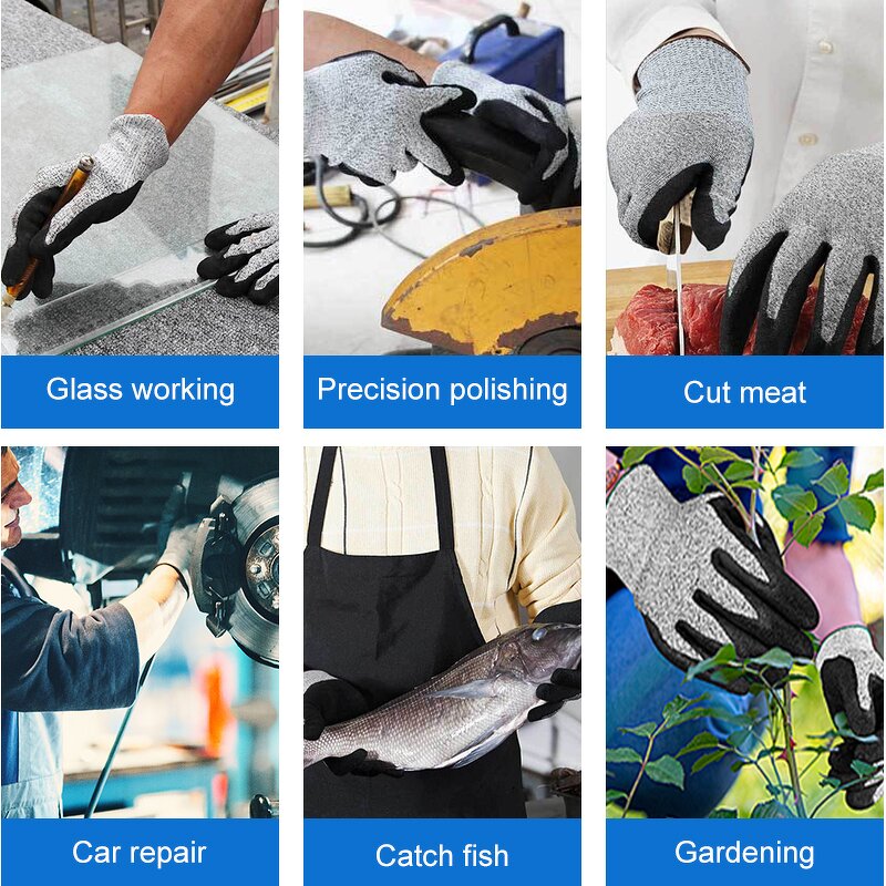 HPPE Cut Resistant Gloves Manufacturer - Great Grip EN388 4544 Level 5 Work Safety Anti Cut Sandy Nitrile Coated Hand