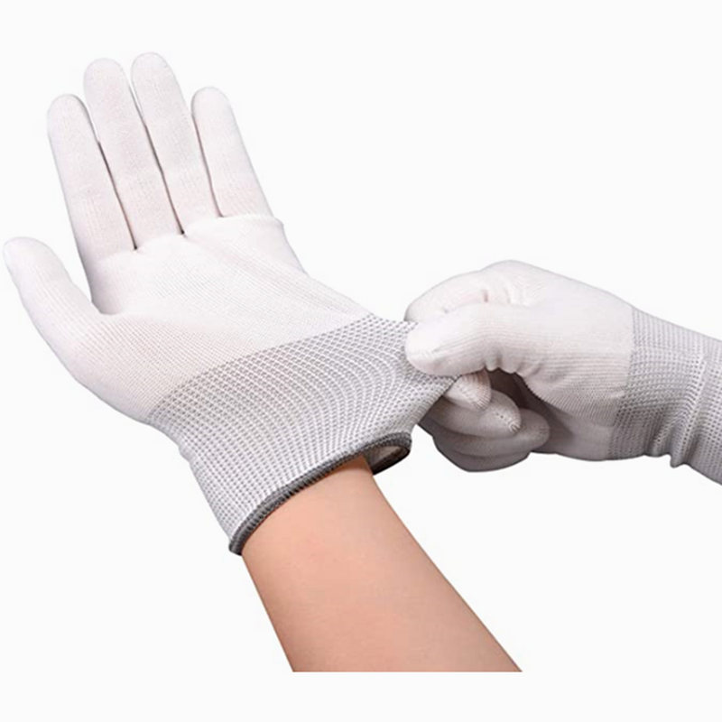 Knitted Nylon Work Gloves Manufacturer - White Polyester Shell Labor Vinyl Wrap Liner Dust-free Cleaning Room for Sorting Work