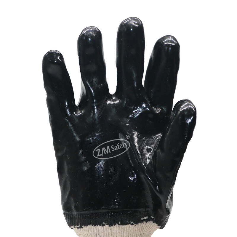 PVC Coated Work Gloves Manufacturer - Chemical Oil Resistant Oilfield Drilling Industrial Safety 10'' Black with Knitted Wrist