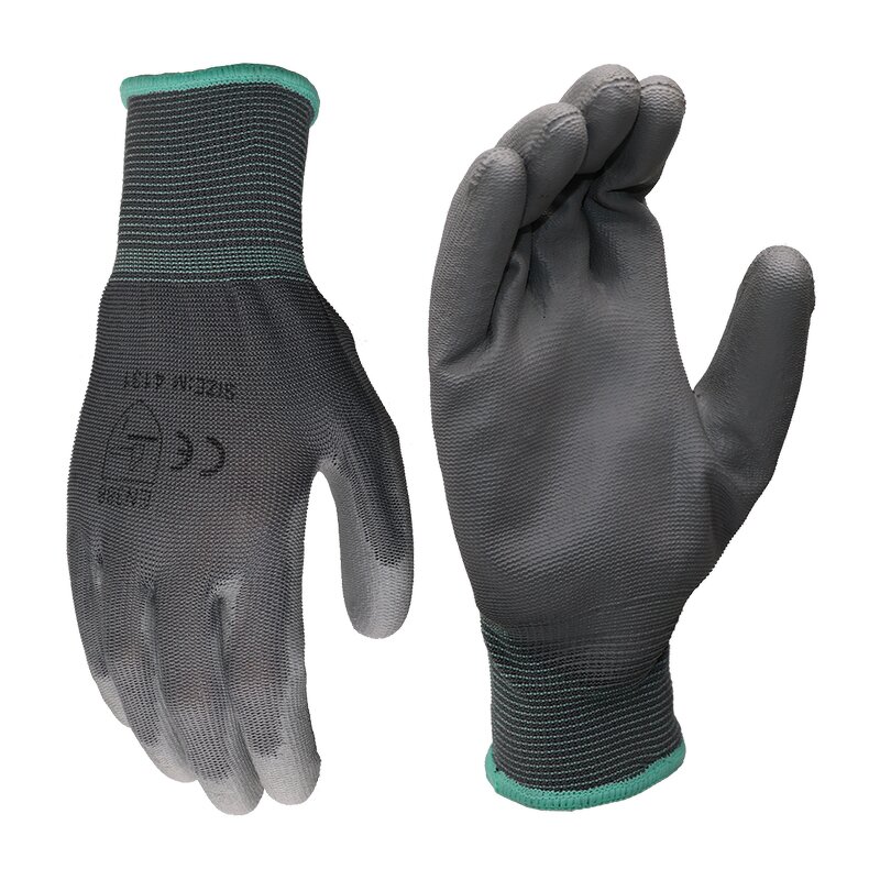 PU Coated Industrial Gloves Manufacturer - CE Gray White Black Polyurethane Palm Coating Nylon Polyester Worker Hand