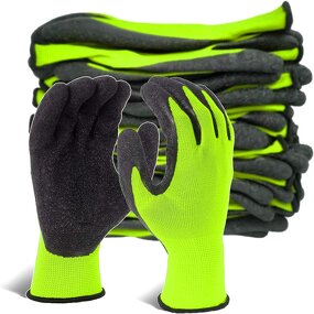 Nylon Latex Coated Work Gloves Manufacturer - 13G Palm Black Crinkle Finish Safety Working Rubber Safety Hand Protective Guantes
