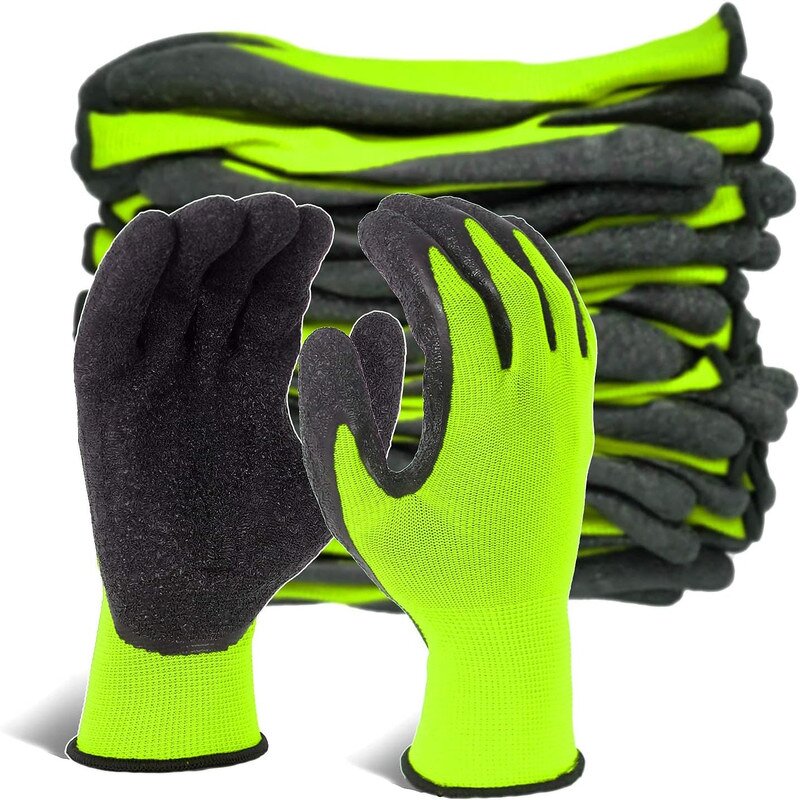 Nylon Latex Coated Work Gloves Manufacturer - 13G Palm Black Crinkle Finish Safety Working Rubber Safety Hand Protective Guantes