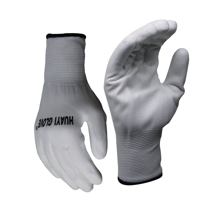 PU Coated Industrial Gloves Manufacturer - CE Gray White Black Polyurethane Palm Coating Nylon Polyester Worker Hand