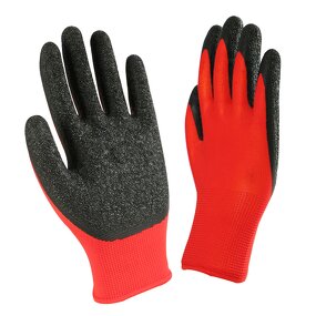 Red Polyester Shell Latex Work Gloves Manufacturer - 13G Black Crinkle Finish Custom Rubber Guantes De Trabajo