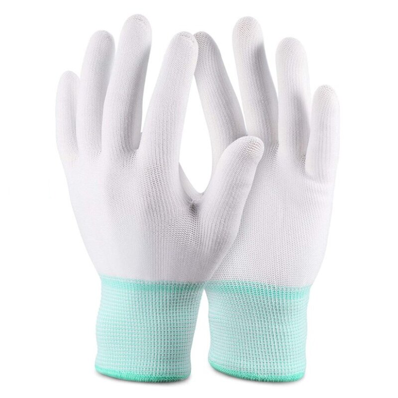 Knitted Nylon Work Gloves Manufacturer - White Polyester Shell Labor Vinyl Wrap Liner Dust-free Cleaning Room for Sorting Work