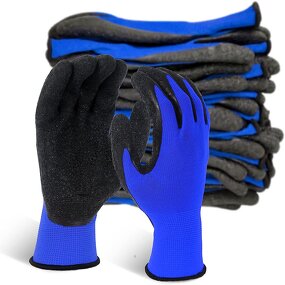 Polyester Latex Coated Work Gloves Manufacturer - 13G Blue Black Crinkle Finish Safety Personal Protective Equipment
