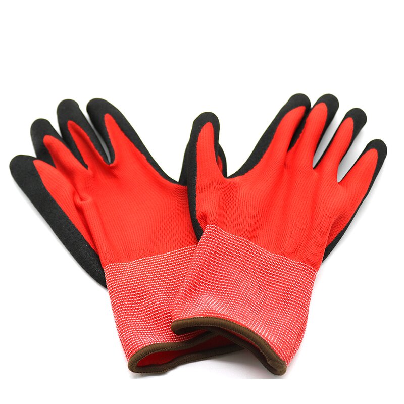 Sandy Nitrile Safety Work Glove Manufacturer - Good Grip Red Nylon Liner Black Nitrile