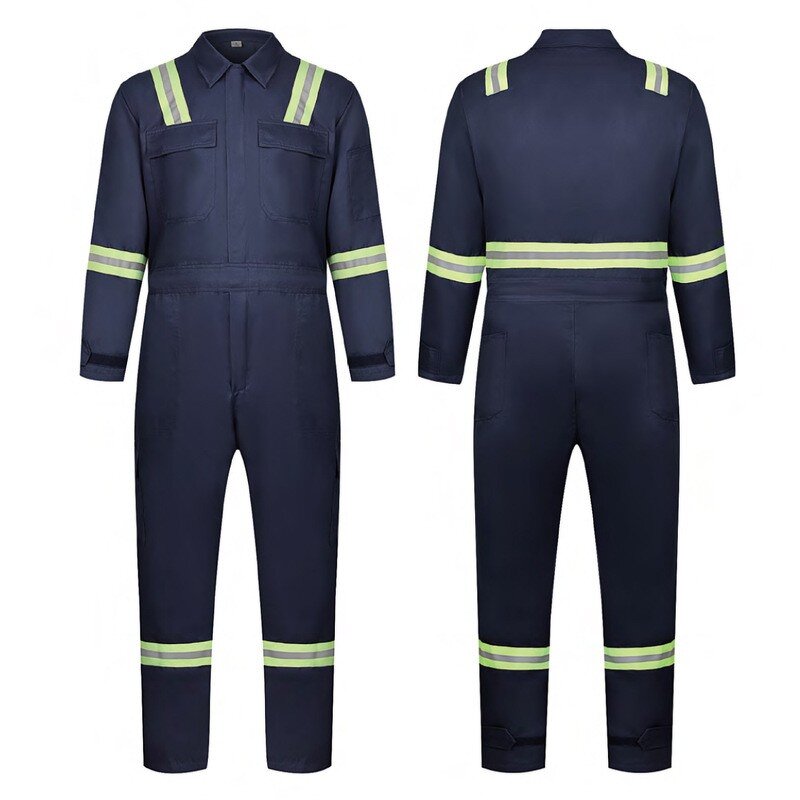 High Visibility Reflective Workwear Manufacturer - Customized Logo Cotton Safety Men Working Mechanic Coveralls Overall Suit