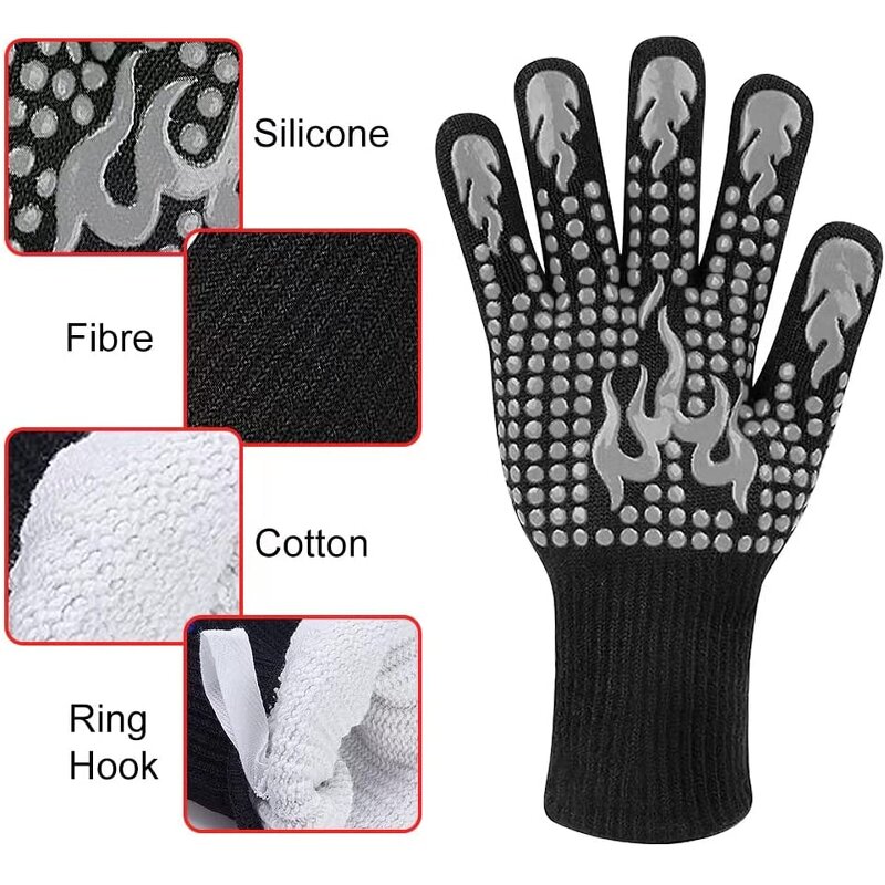 Extreme Heat Resistant BBQ Gloves Manufacturer - CE Certified Custom Logo 932F & 1472F Oven Grill Mitt Fireplace Guantes Silicone