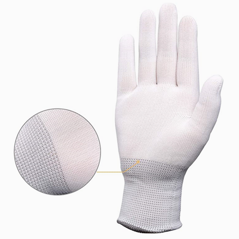 Knitted Nylon Work Gloves Manufacturer - White Polyester Shell Labor Vinyl Wrap Liner Dust-free Cleaning Room for Sorting Work