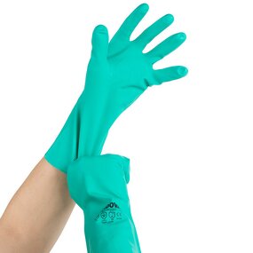 Flock Cotton Lined Nitrile Gloves Manufacturer - ZMSAFETY 15mil Waterproof and Chemical Resistant Industrial Embossed Green