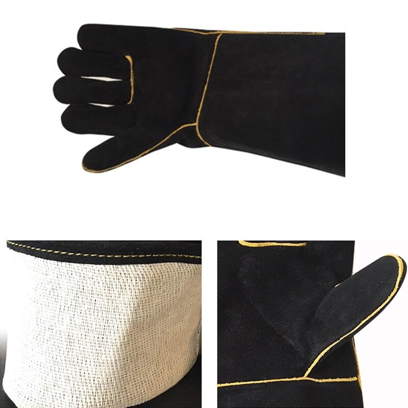 Cow Leather Oven Gloves Manufacturer - Fire Wood Stoves Heat Resistant Black