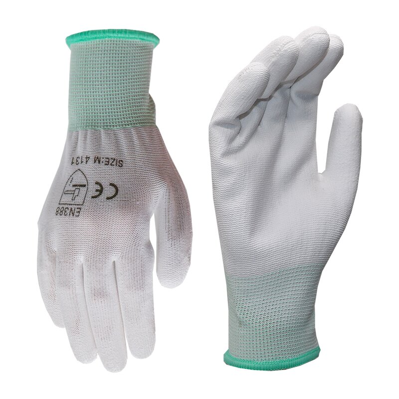 PU Coated Industrial Gloves Manufacturer - CE Gray White Black Polyurethane Palm Coating Nylon Polyester Worker Hand