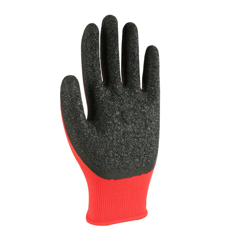 Red Polyester Shell Latex Work Gloves Manufacturer - 13G Black Crinkle Finish Custom Rubber Guantes De Trabajo