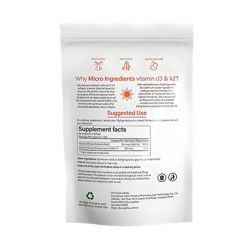 Vitamin D3 K2 Capsules Manufacturer - OEM/ODM 2-in-1 Formula