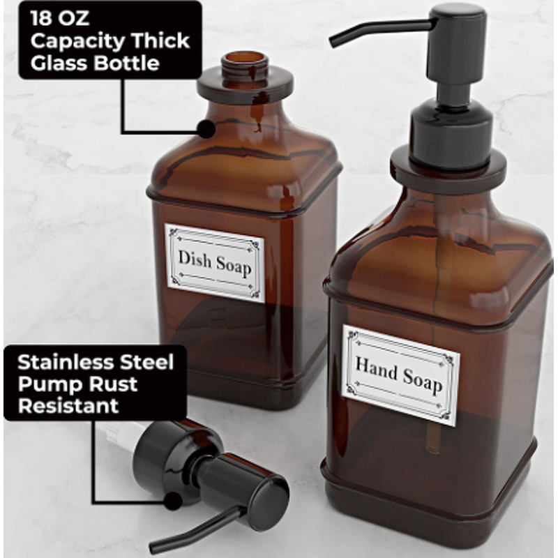 Glass Bottle Dispenser Manufacturer - 500ml Thick Amber with Rust Proof Stainless Steel Pump for Liquid Soap Essential Oil