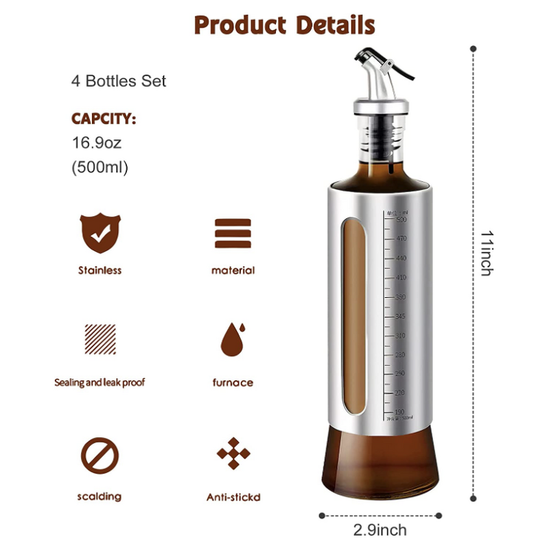Kitchen Oil Dispenser Bottle Set Manufacturer - Stainless Steel for Olive Oil Vinegar with Dropper Sealing