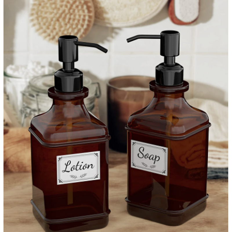 Glass Bottle Dispenser Manufacturer - 500ml Thick Amber with Rust Proof Stainless Steel Pump for Liquid Soap Essential Oil