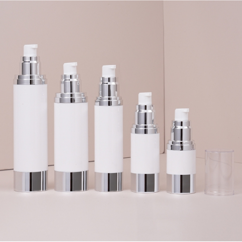 Airless Packaging Bottle Manufacturer - Shiny Silver Plastic with Transparent Silver Pump Screen-Printable for Lotion