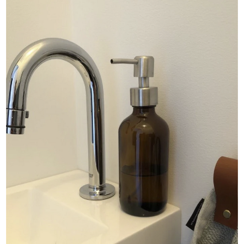 Glass Boston Round Bottle Manufacturer - 4pcs 8 Oz Amber with Black Stainless Steel Pump for Kitchen Bathroom 250ml