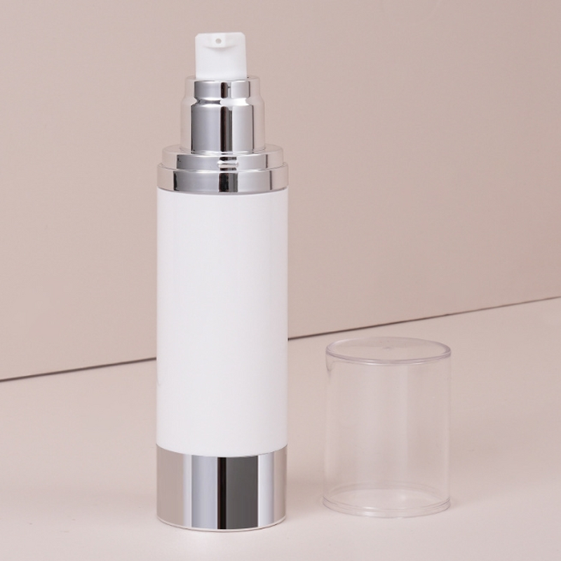 Airless Packaging Bottle Manufacturer - Shiny Silver Plastic with Transparent Silver Pump Screen-Printable for Lotion