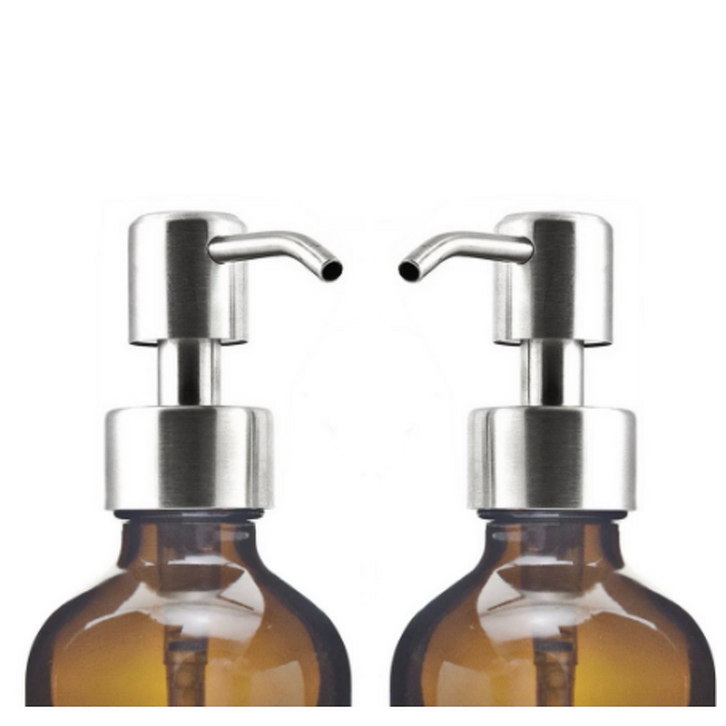 Glass Boston Round Bottle Manufacturer - 4pcs 8 Oz Amber with Black Stainless Steel Pump for Kitchen Bathroom 250ml