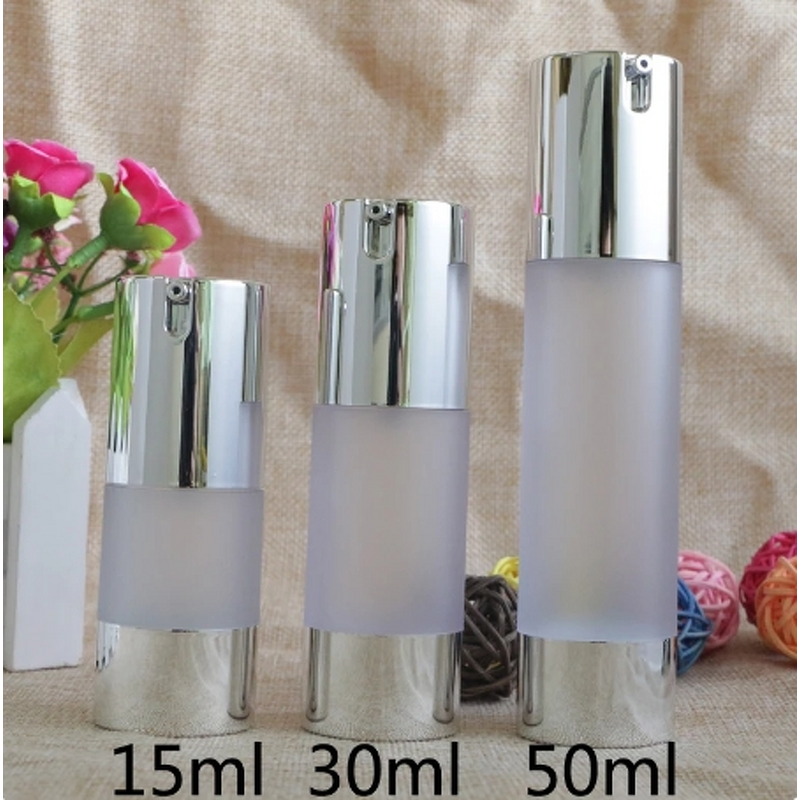 Airless Vacuum Pump Bottle Manufacturer - 15ml 30ml 50ml Silver for Makeup Lotion Emulsion Serum Foundation