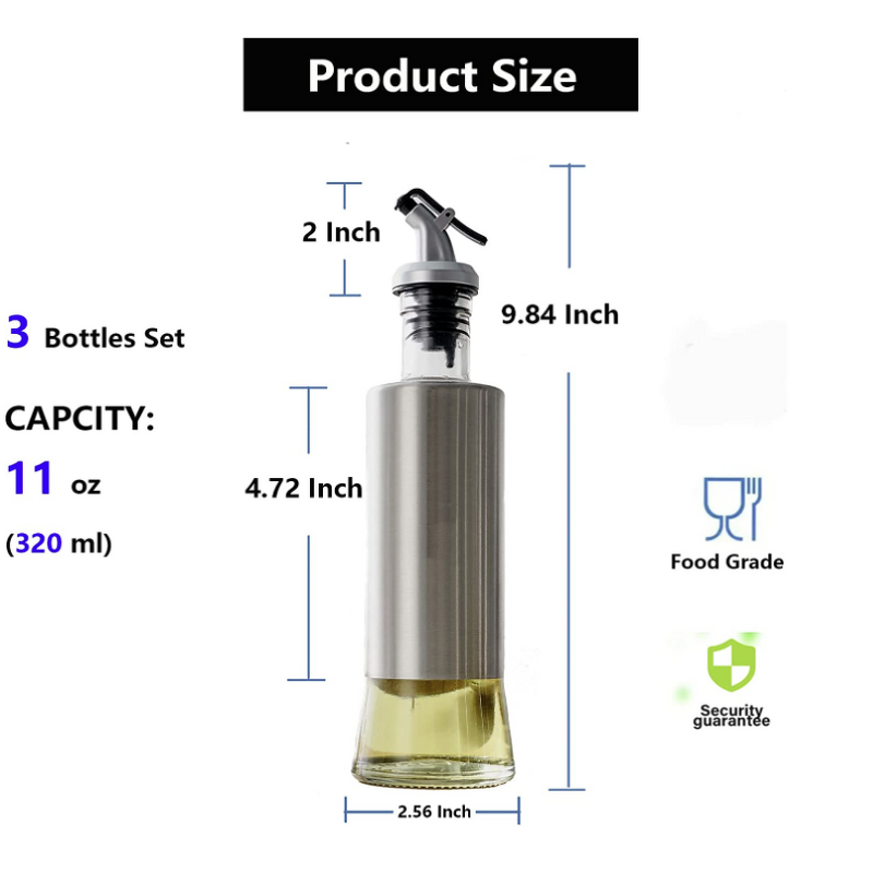 Oil and Vinegar Dispenser Set Manufacturer - 11oz for Kitchen Premium Stainless Steel Oil-proof