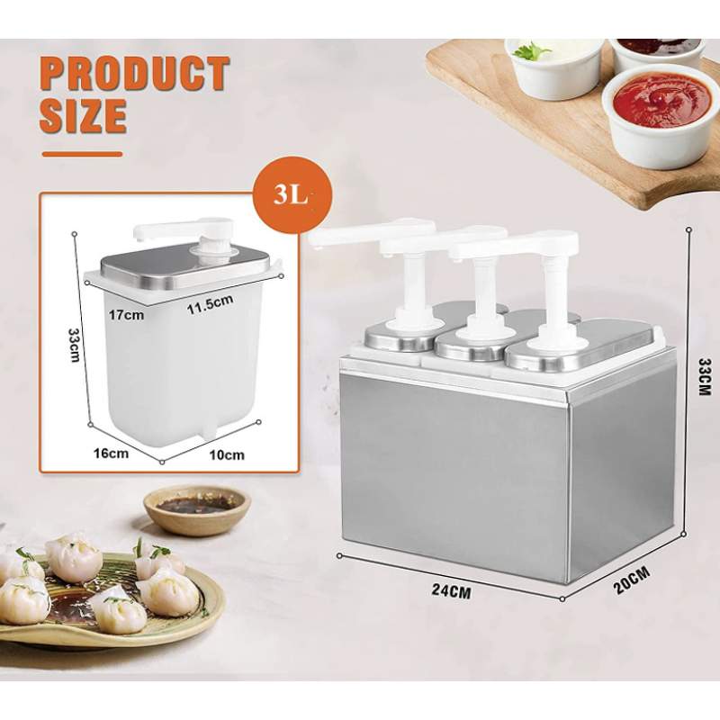 Sauce Dispenser Pump Manufacturer - 3L Stainless Steel Condiment Station for Salad Jam Seasoning Sauce