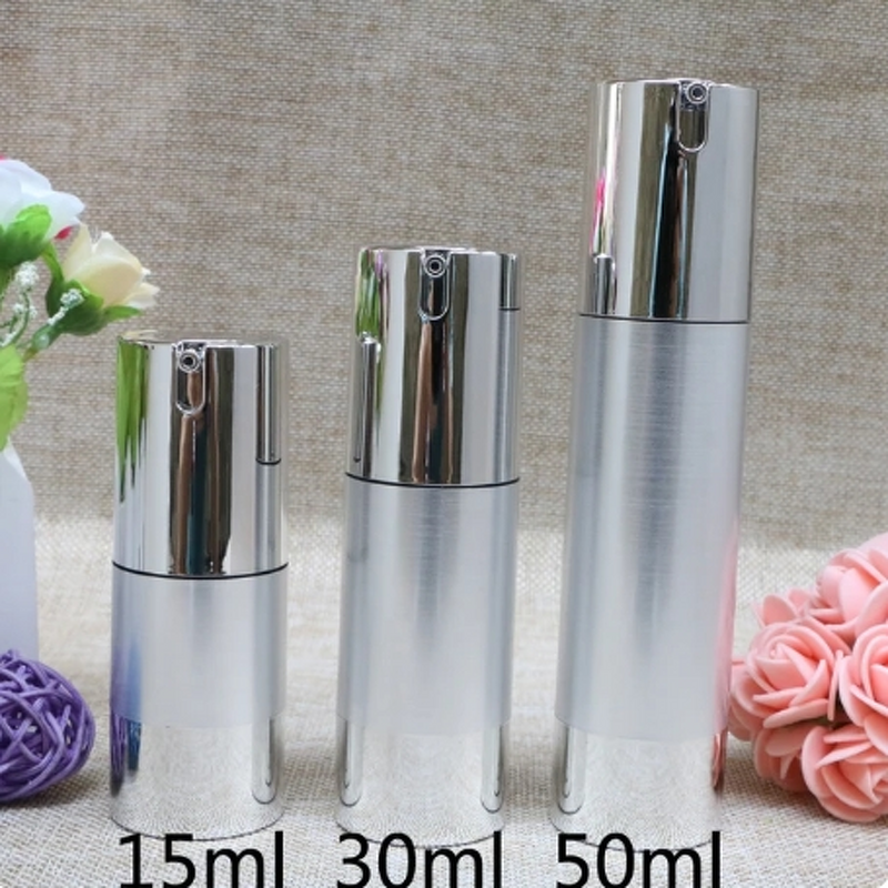 Airless Vacuum Pump Bottle Manufacturer - 15ml 30ml 50ml Silver for Makeup Lotion Emulsion Serum Foundation
