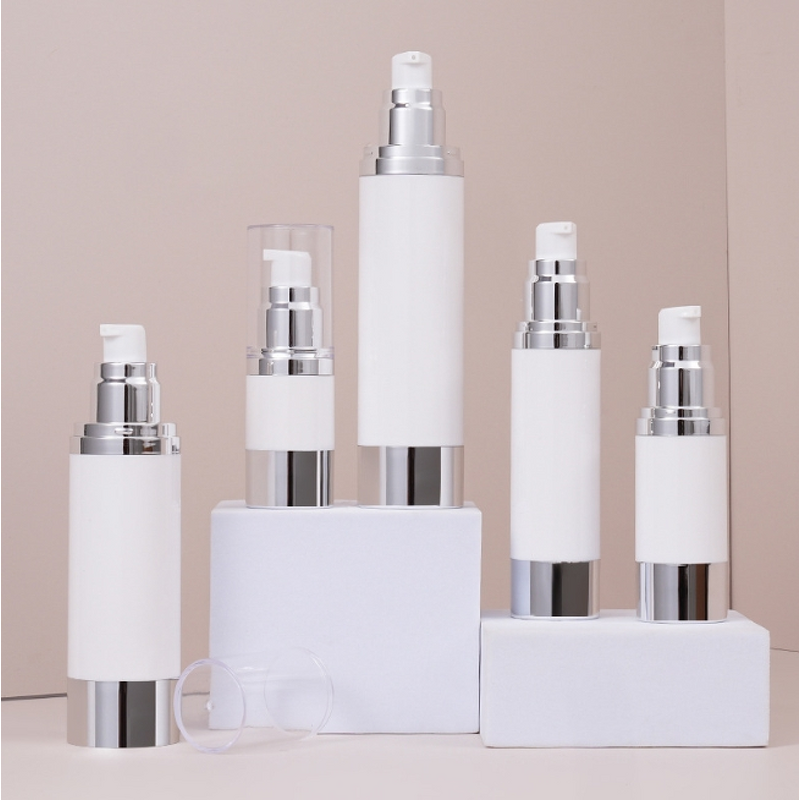 Airless Packaging Bottle Manufacturer - Shiny Silver Plastic with Transparent Silver Pump Screen-Printable for Lotion