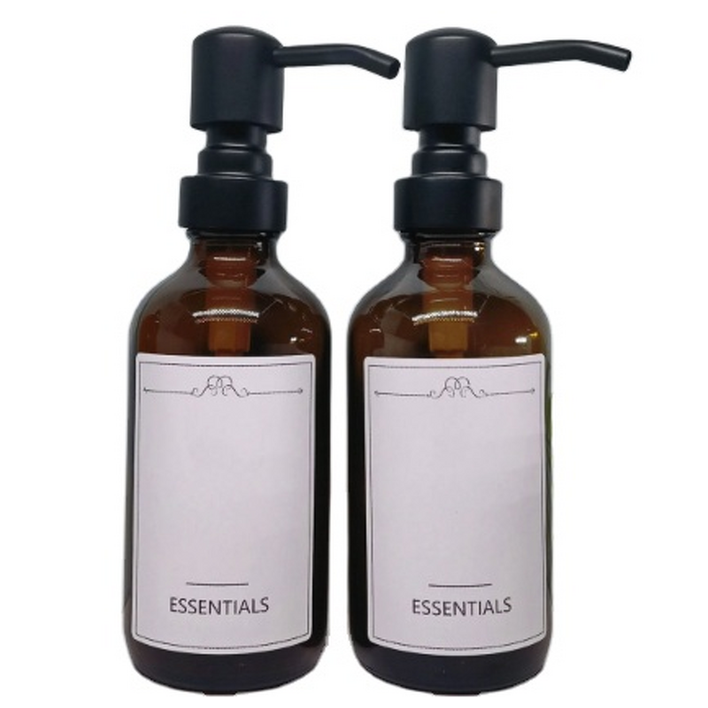 Glass Boston Round Bottle Manufacturer - 4pcs 8 Oz Amber with Black Stainless Steel Pump for Kitchen Bathroom 250ml