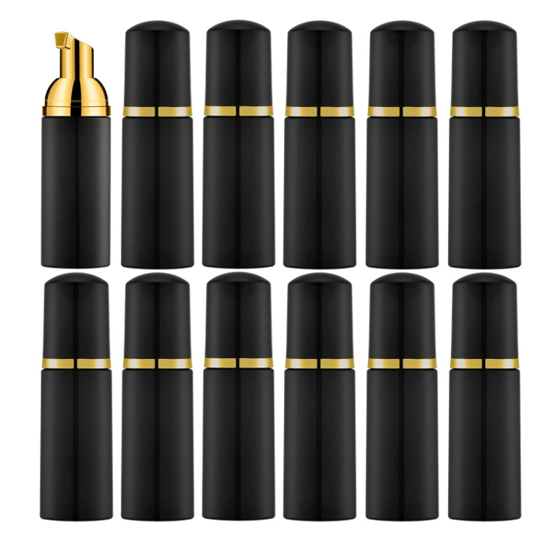 Foam Soap Bottle Manufacturer - 2oz Black with Gold Pump Empty Travel Foaming for Hand Soap Lash Shampoo