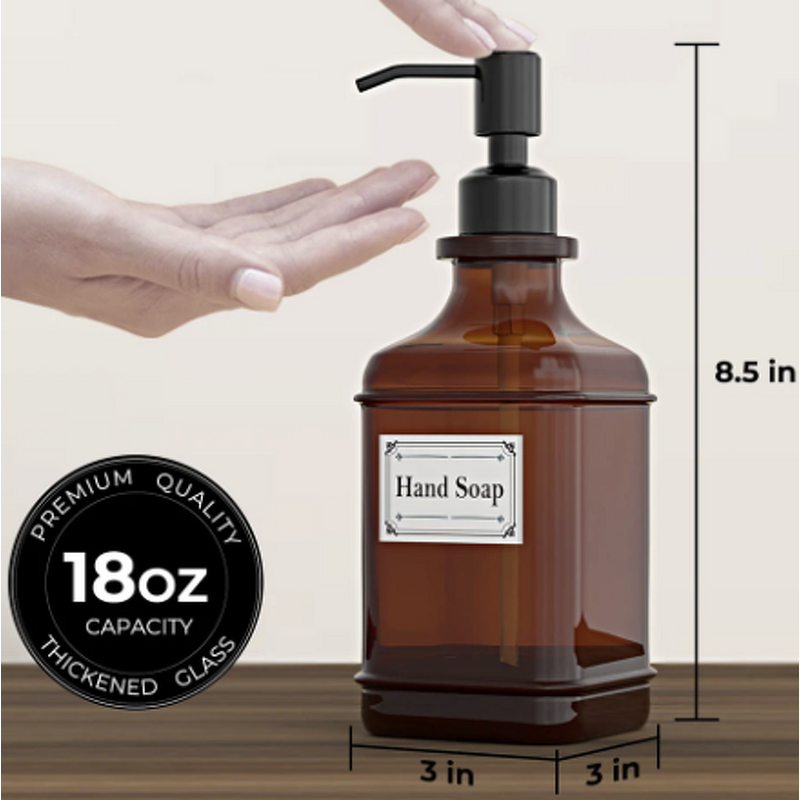 Glass Bottle Dispenser Manufacturer - 500ml Thick Amber with Rust Proof Stainless Steel Pump for Liquid Soap Essential Oil