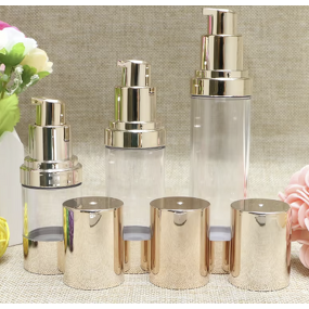 Airless Pump Bottle Manufacturer - Light Gold Cover with Transparent Pump High Quality for Emulsion Lotion Vacuum