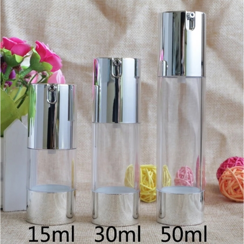 Airless Vacuum Pump Bottle Manufacturer - 15ml 30ml 50ml Silver for Makeup Lotion Emulsion Serum Foundation