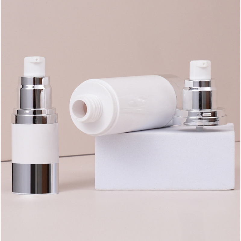 Airless Packaging Bottle Manufacturer - Shiny Silver Plastic with Transparent Silver Pump Screen-Printable for Lotion