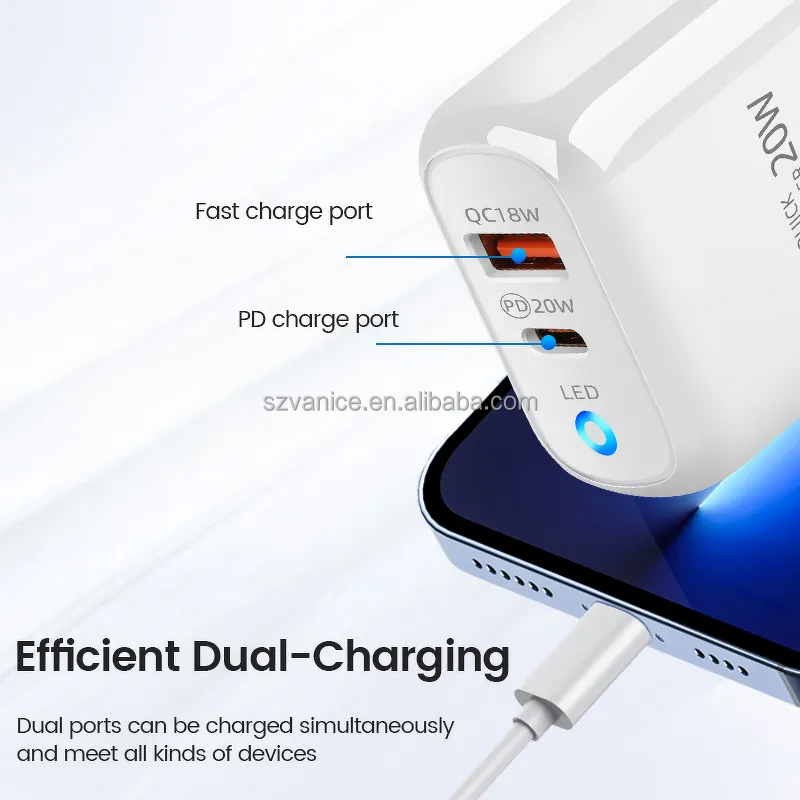 Wall Charger Manufacturer - Dual Port QC3.0 PD 20W Fast Charging with EU US Plug