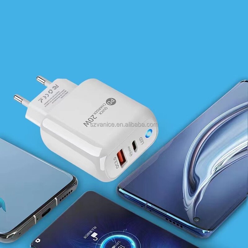Wall Charger Manufacturer - Dual Port QC3.0 PD 20W Fast Charging with EU US Plug