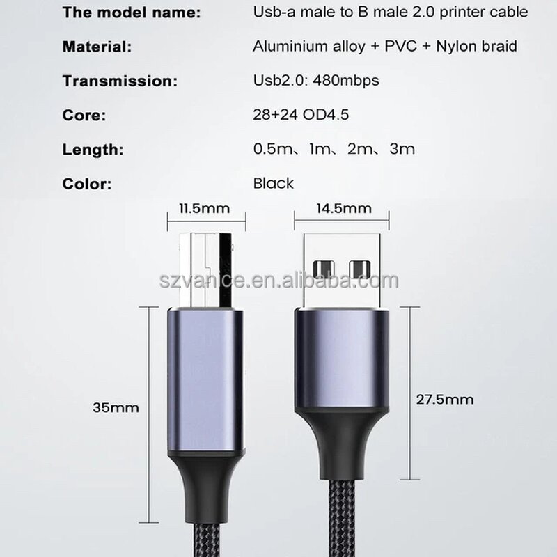 Printer Cable Manufacturer - USB A to B Male 2.0 Gold Plated
