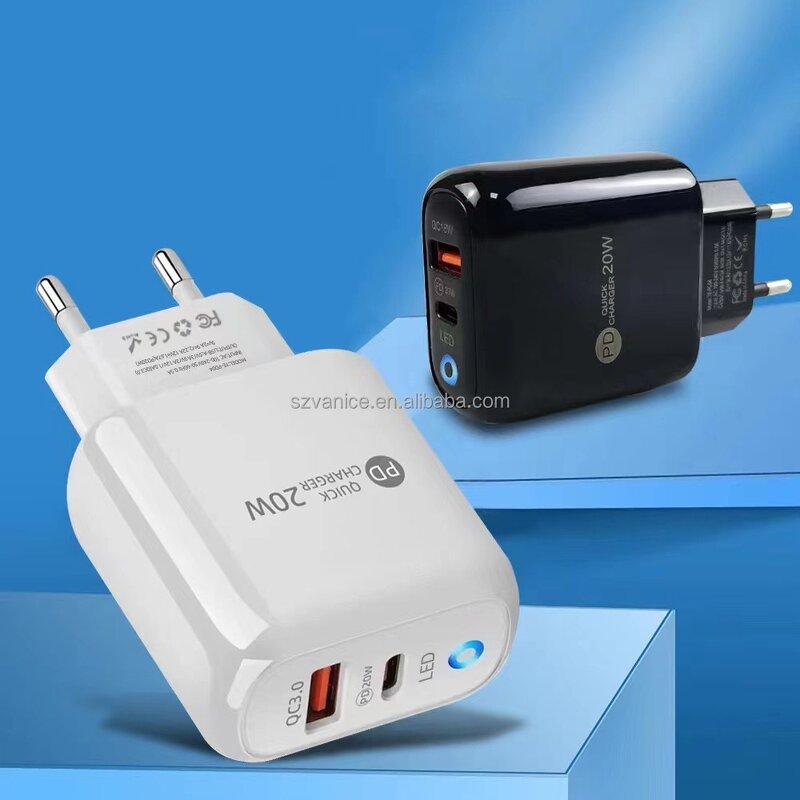 Wall Charger Manufacturer - Dual Port QC3.0 PD 20W Fast Charging with EU US Plug