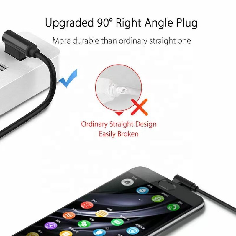 USB C Cable Manufacturer - 1M 2M Right Angle 90 Degree Type-c Fast Charging Data Line