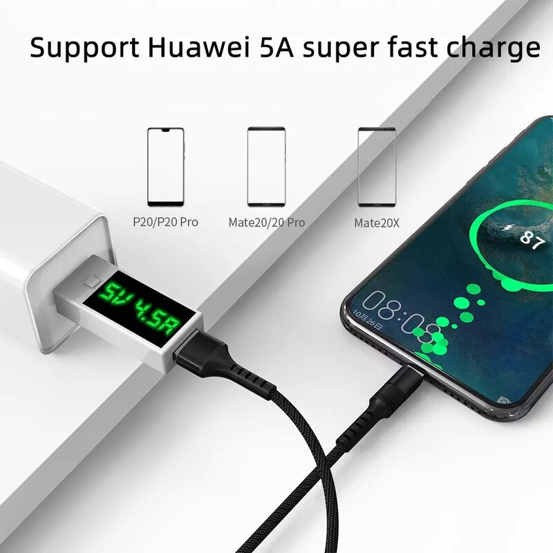 USB C Cable Manufacturer - 0.25M 1M 2M Nylon Braided 5A Super Fast Charging for Huawei